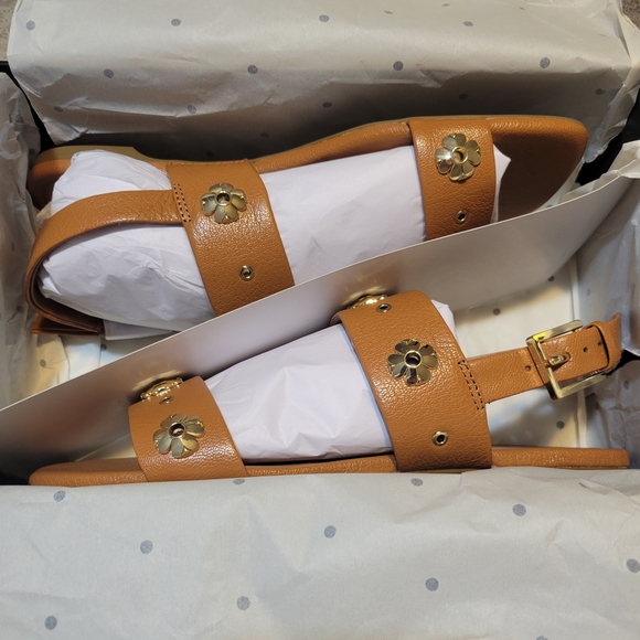 Kate Spade Brown Flower Studded Flat Sandals 8 - Picture 5 of 5